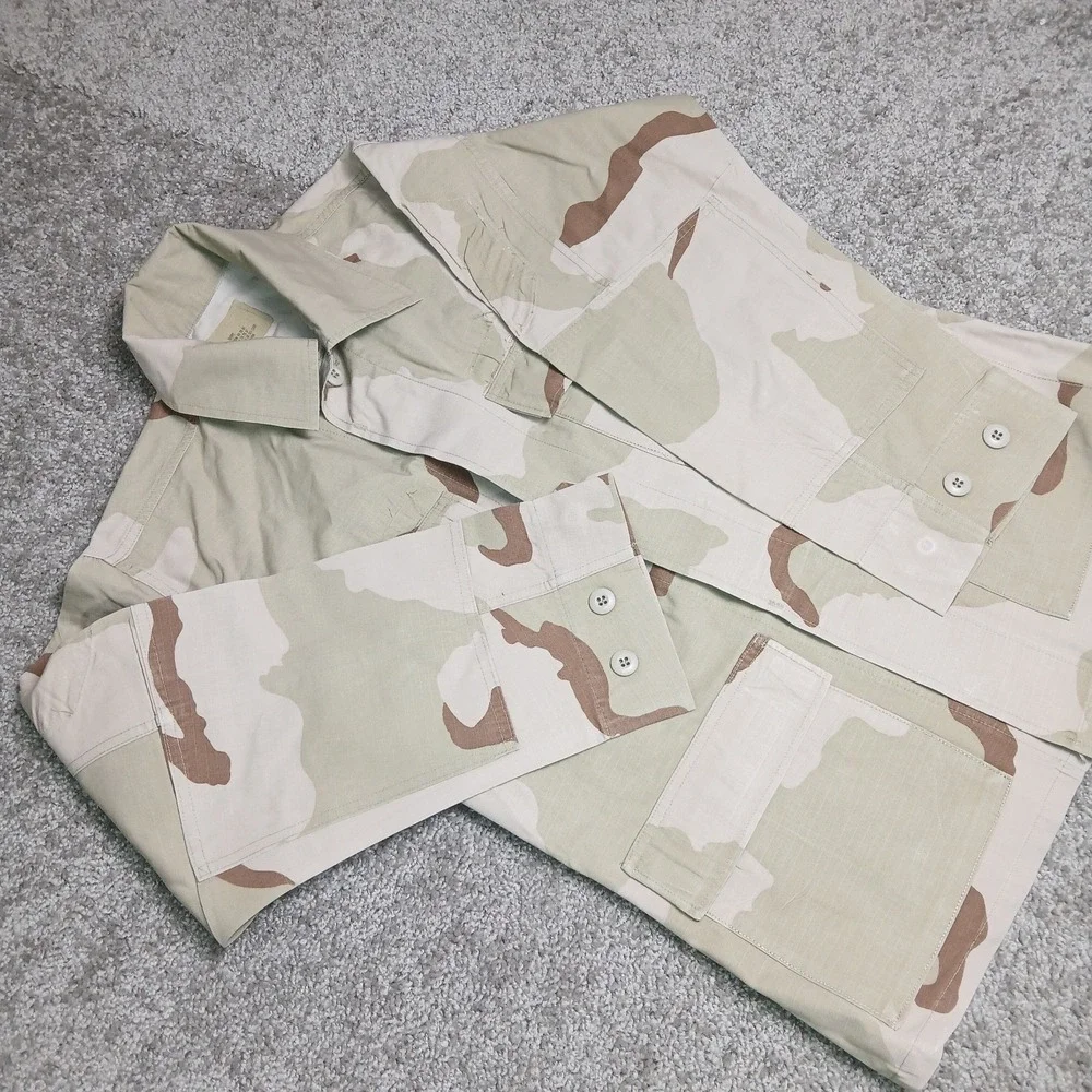 US Military Jacket Mens Small Short Beige Brown Woodland Camo Army Field Jacket